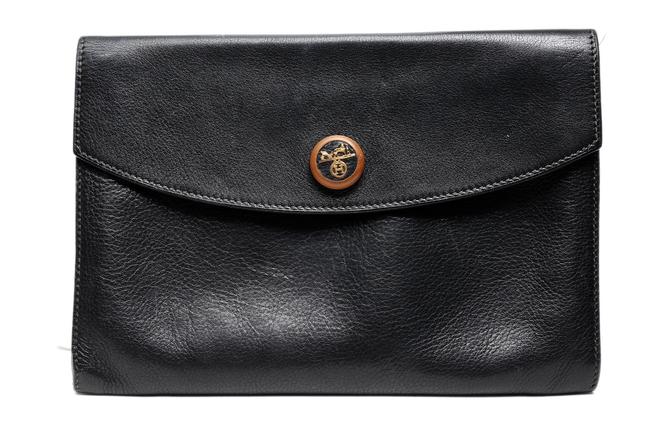 Hermes Rio Envelope Noir Evergrain Leather Clutch