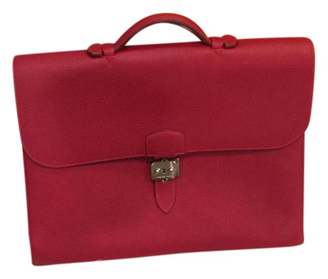 Hermes Sac A Depeche 38 Briefcase Cafe Rouge/Red Fjord Leather Laptop Bag