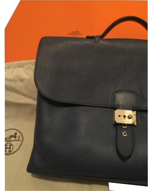 Hermes Sac A Depeche Blue Leather Satchel