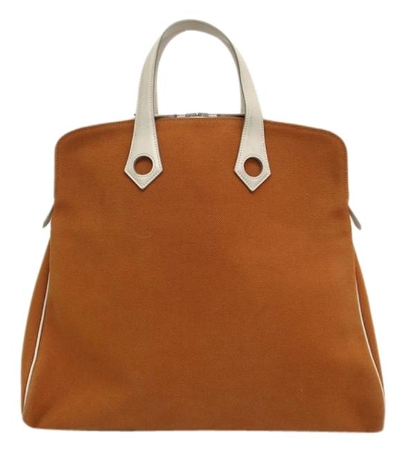 Hermes Bag Sac Ever White / Brown Canvas / Leather Tote