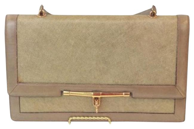 Hermes Sandrine Toile Taupe Gold Leather Shoulder Bag