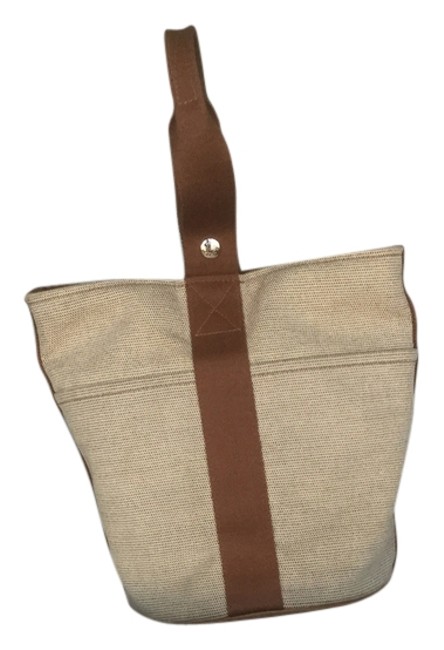 Hermes Bucket Bag Saxo Gm Beige\brown Canvas Tote