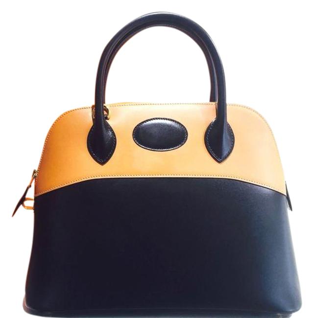 Hermes Secret Bolide 31 Black Tan Leather Satchel