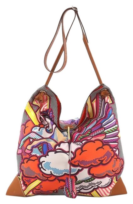 Hermes SilkyCity Handbag Printed and Leather Gm Multicolor Silk Shoulder Bag