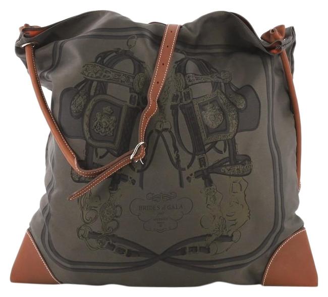 Hermes SilkyCity Handbag Printed Silk and Gm Fauve Leather Tote