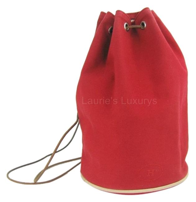 Hermes Shoulder Bag Small Drawstring Red Canvas Tote