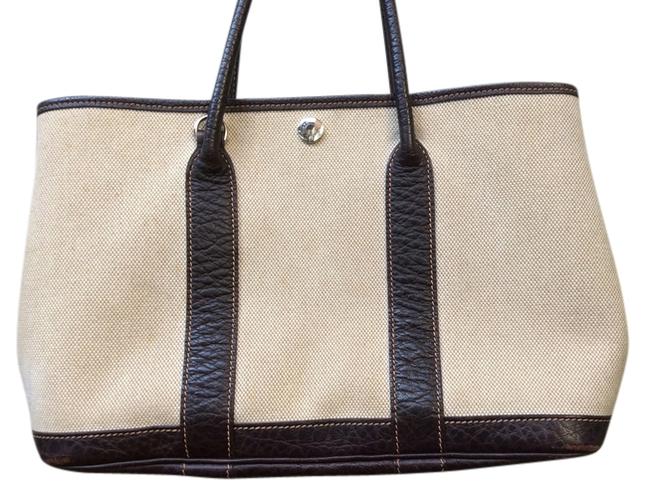 Hermes Small In Brown Color Leather Canvas Shoulder Bag