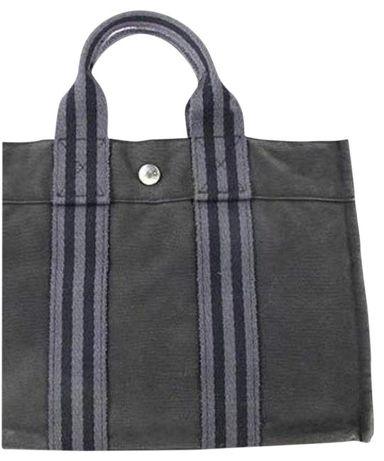 Hermes Stripe Tote 163642 Hzz12 Grey Canvas Satchel
