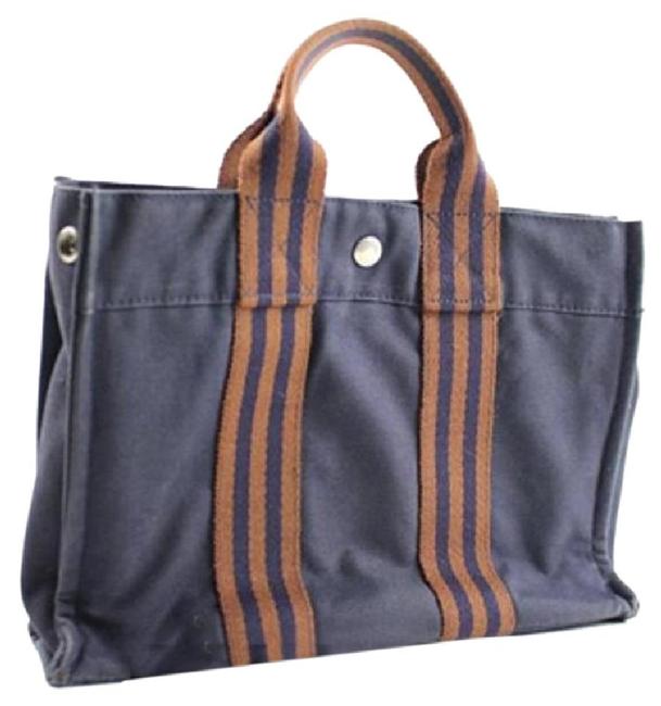 Hermes Striped Tote Herty14 Blue Satchel