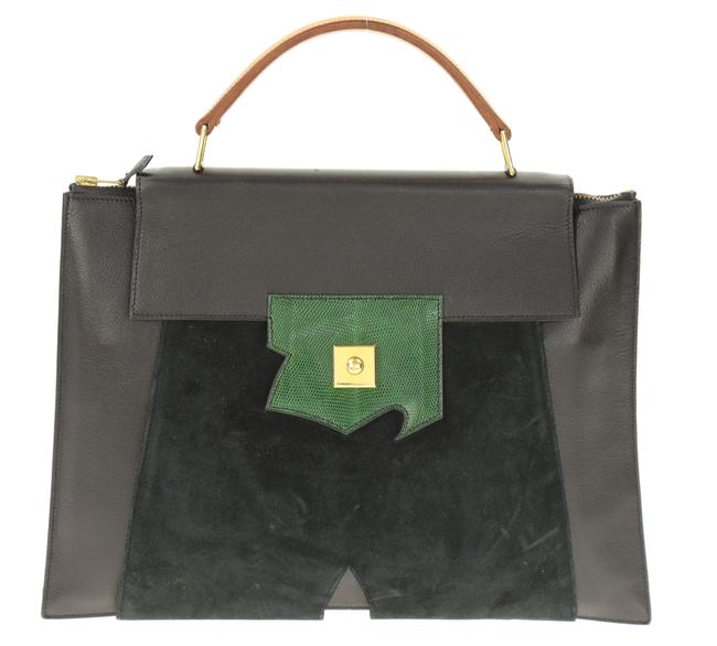Hermes Portfolio President Suede and Lizard Black Leather Satchel