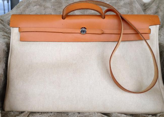 Hermes Tan/Brown Canvas/ Raw Leather Weekend/Travel Bag