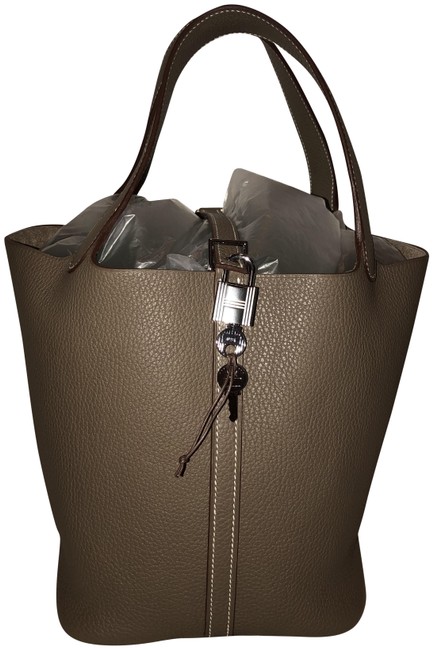 Hermes Taurillon Clemence Picotuib Lock 22 Etoupe Leather Satchel