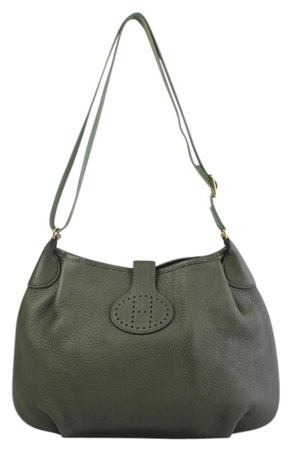 Hermes Taurillon Vert Olive Clemence Leather Shoulder Bag