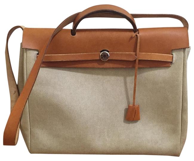 Hermes Tote Toile H Leather Hand France Ky00021 Camel Beige Cross Body Bag