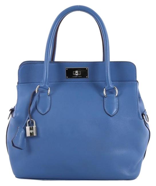 Hermes Toolbox Handbag Swift 26 Blue Leather Tote
