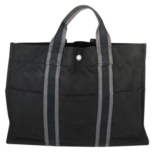 Hermes Bag Tout Gm Black &amp; Logo Medium Canvas Tote