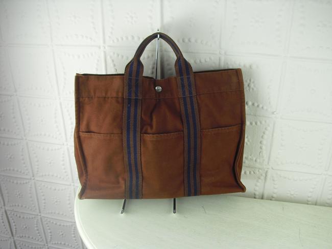 Hermes Bag Tout Mm Brown Canvas Tote