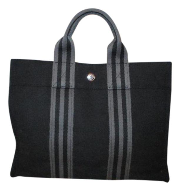 Hermes Tout Pm Small Black &amp; Grey Cotton Canvas Tote