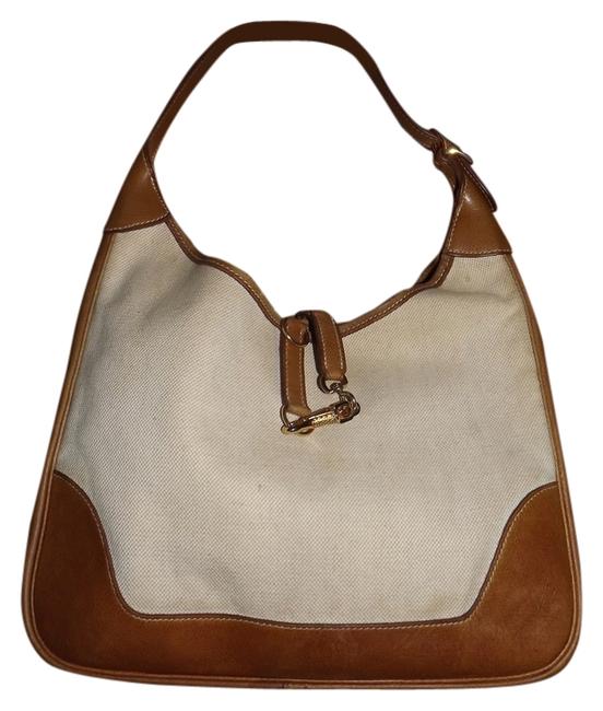 Hermes Trim 31 Light Beige &amp; Light Brown Toile Leather Shoulder Bag