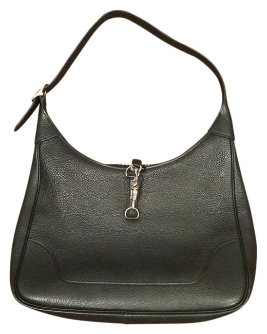 Hermes Trim 31cm Black Clemence Leather Shoulder Bag