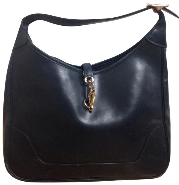 Hermes Trim Clemence Navy Blue Leather Shoulder Bag
