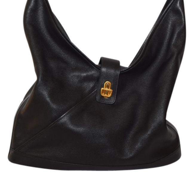 Hermes Trim Jackie O Black Leather Hobo Bag