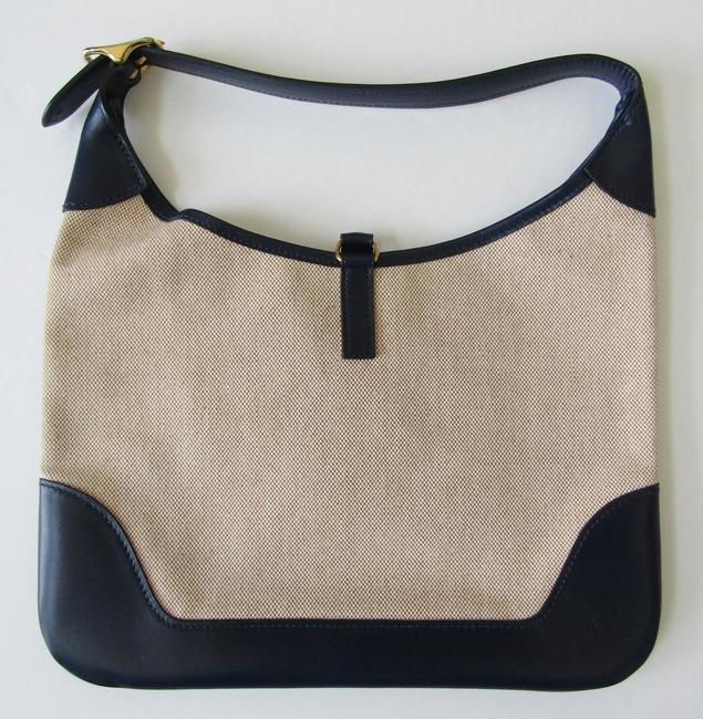 Hermes Trim Mini Navy+white Hand Canvas Satchel