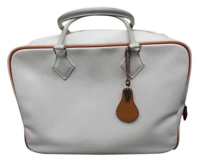 Hermes Tote Plume White &amp; Orange Trim Leather Shoulder Bag