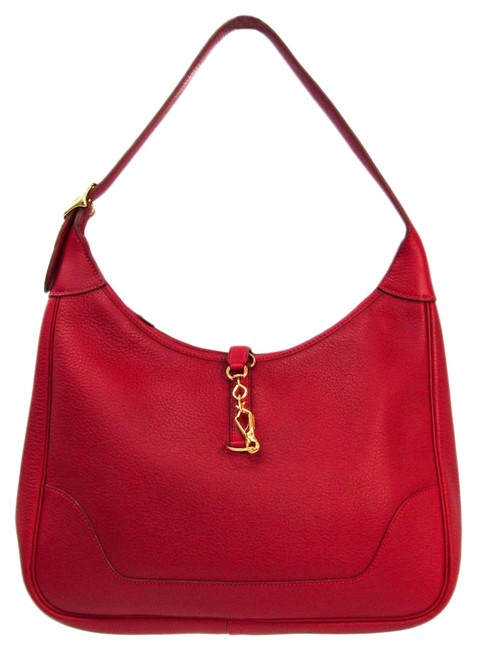 Hermes Trim Women's Red Togo Leather Shoulder Bag