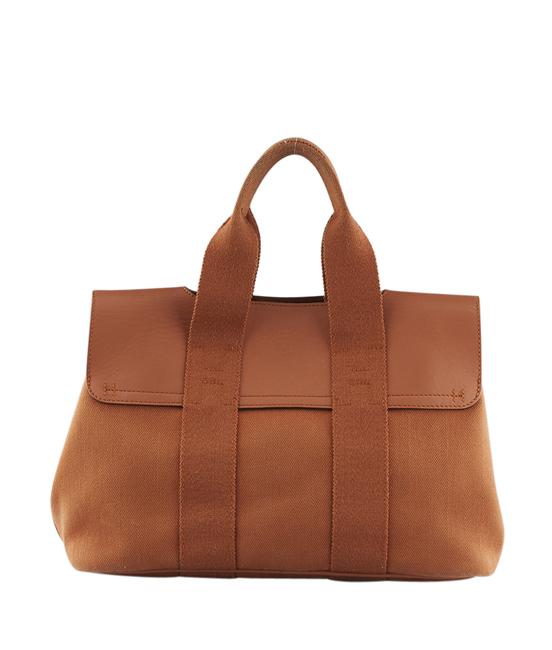 Hermes Valapriso Pm Leather &amp; Canvas 130597 Orange Leatherxcanvas Satchel