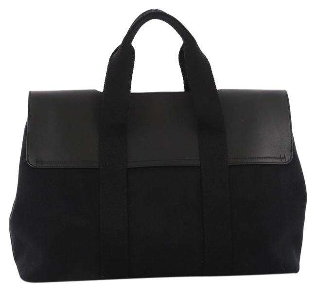 Hermes Valparaiso Handbag and Leather Mm Noir Black Toile Tote