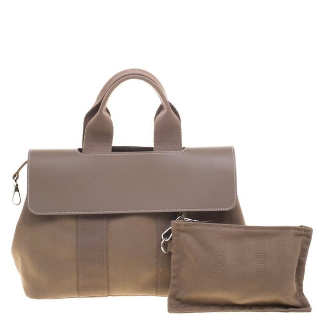 Hermes Valparaiso Taupe Fabric and Pm Brown Leather Tote