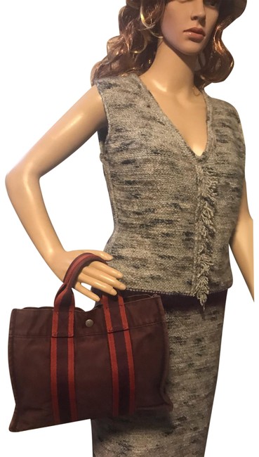 Hermes Vassos Fool Toe Her Line Burgundy Canvas Satchel