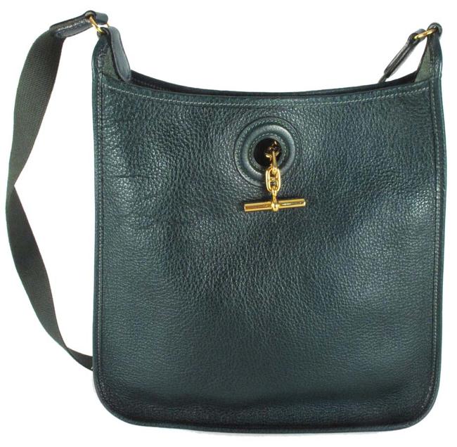 Hermes Vespa Large Gold Hardware Clemence Handbag Green Leather Shoulder Bag
