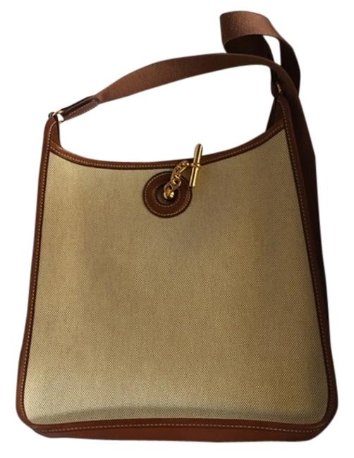 Hermes Vespa Pm Natural Barenia Toile Gold Hardware Long Strap Shoulder Bag