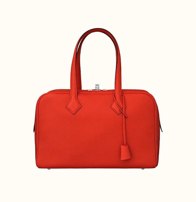 Hermes Victoria 35 Rouge Peony Novillo Leather Satchel