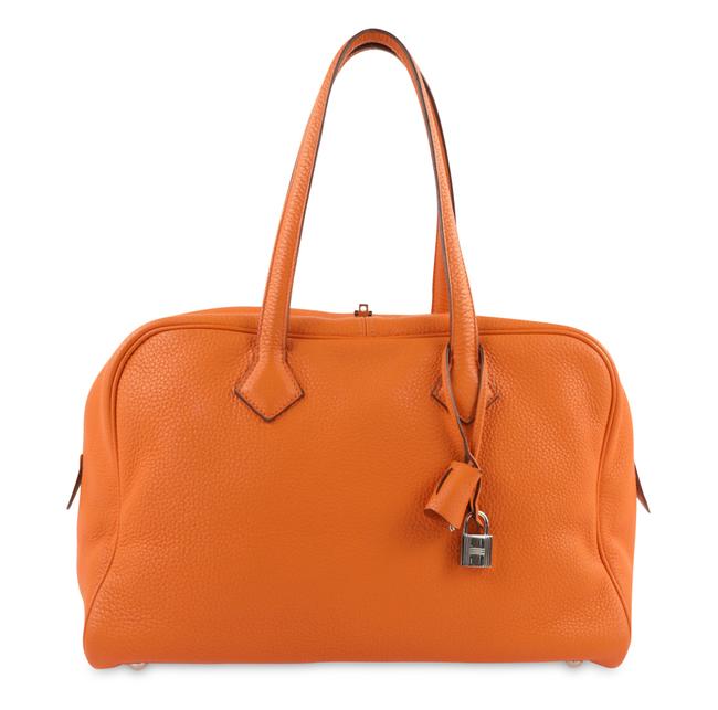 Hermes Victoria Ii Handbag Clemence 35 Orange Leather Satchel