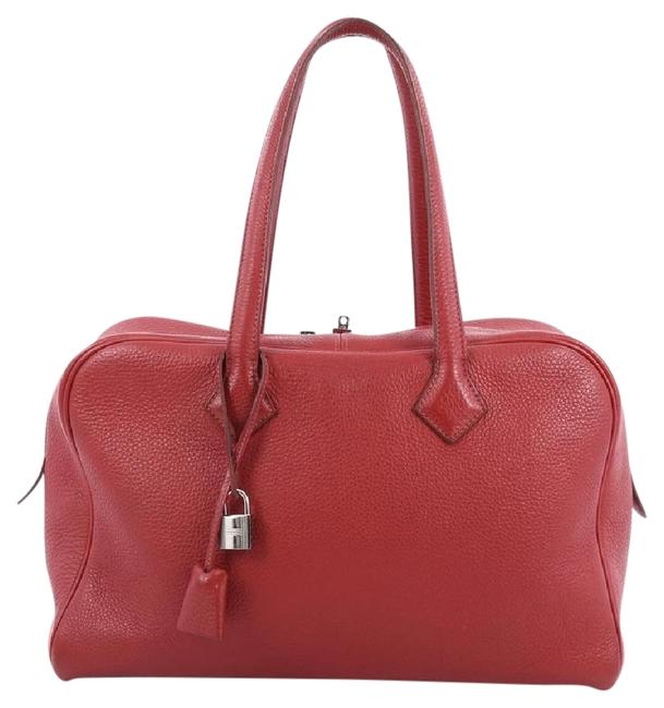 Hermes Victoria Ii Handbag Clemence 35 Red Leather Tote
