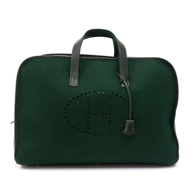 Hermes Victoria X Leather Style H Logo Boston Green Wool Weekend/Travel Bag