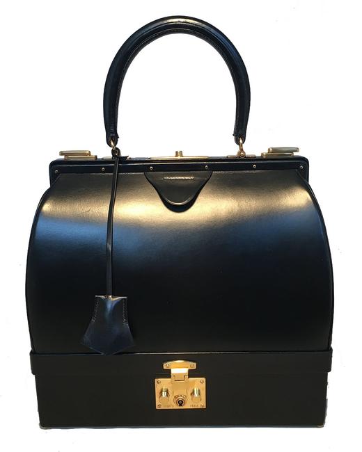 Hermes Box Vintage Sac Mallette Handbag Black Leather Satchel
