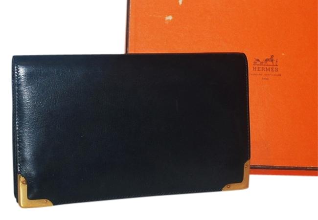 Hermes Vintage Coins D'or Pochette Rare Navy Blue Box Calf Leather Clutch
