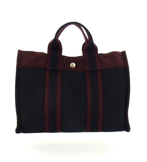 Hermes Fourre Tout Mm Burgundy Red and Black Canvas Tote