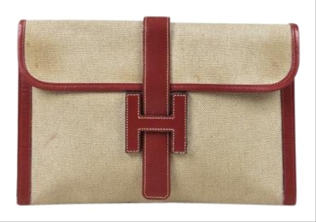 Hermes Vintage Jige Pm Vermillon Canvas Box Calf Leather Clutch
