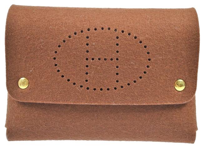 Hermes Vintage Pochette Gold Pouch Hand K05095 Brown Wool Clutch