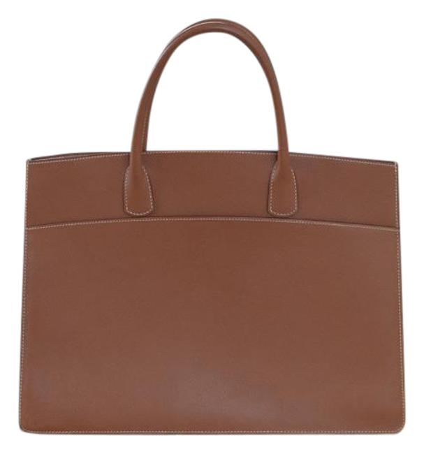Hermes White Bus' Tan Leather Shoulder Bag