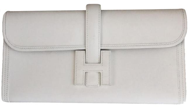 Hermes White Swift Leather Clutch