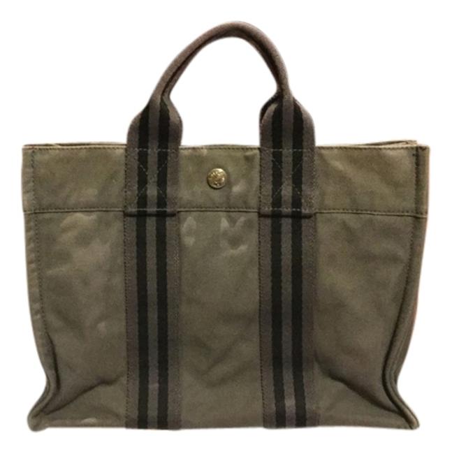 Hermes Bag With Zipper Pocket. Pale Green Cotton Tote