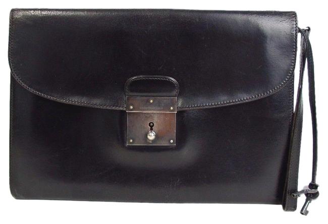 Hermes Wristlet Handbag Pochette Black Box Calf Clutch