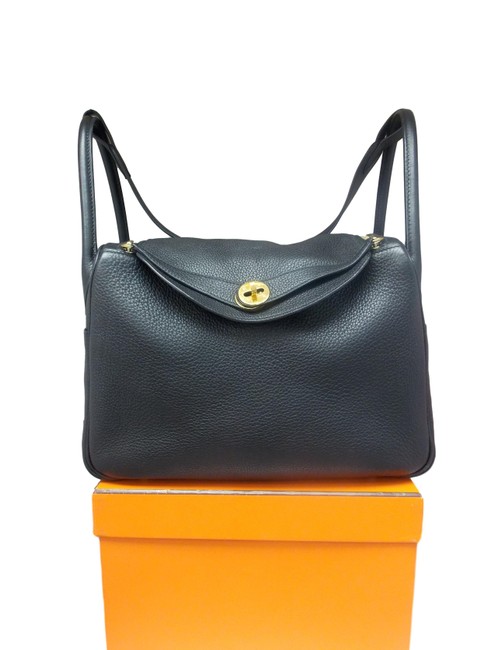 Hermes Lindy 30 Clemence Black Leather Tote