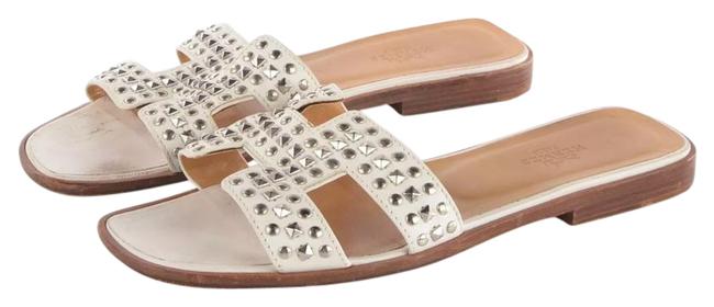 Hermes Agneau Studded Oran Flat 37 Sandals    